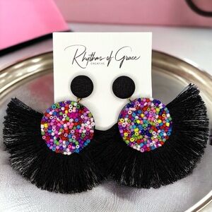 Vibrant Vibes: NWT Rainbow Beaded Tassel Earrings!